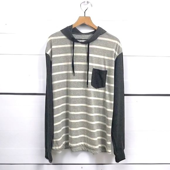 9K Clothing Co. Gray Striped Long Sleeve Hoodie, Men’s Size XL - Picture 1 of 8